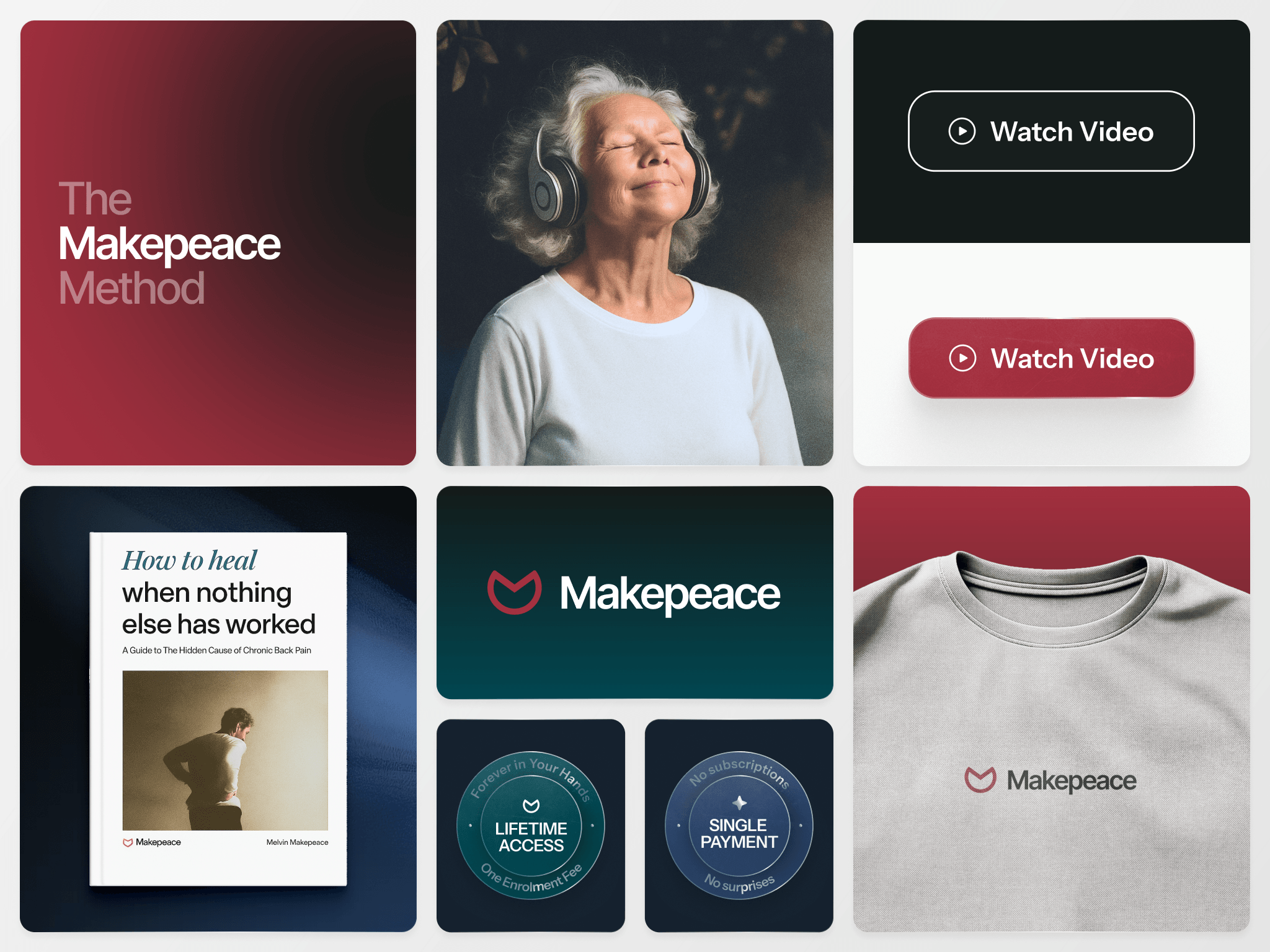 Makepeace brand mosaic — logo, the Method positioning, target audience, and program badges