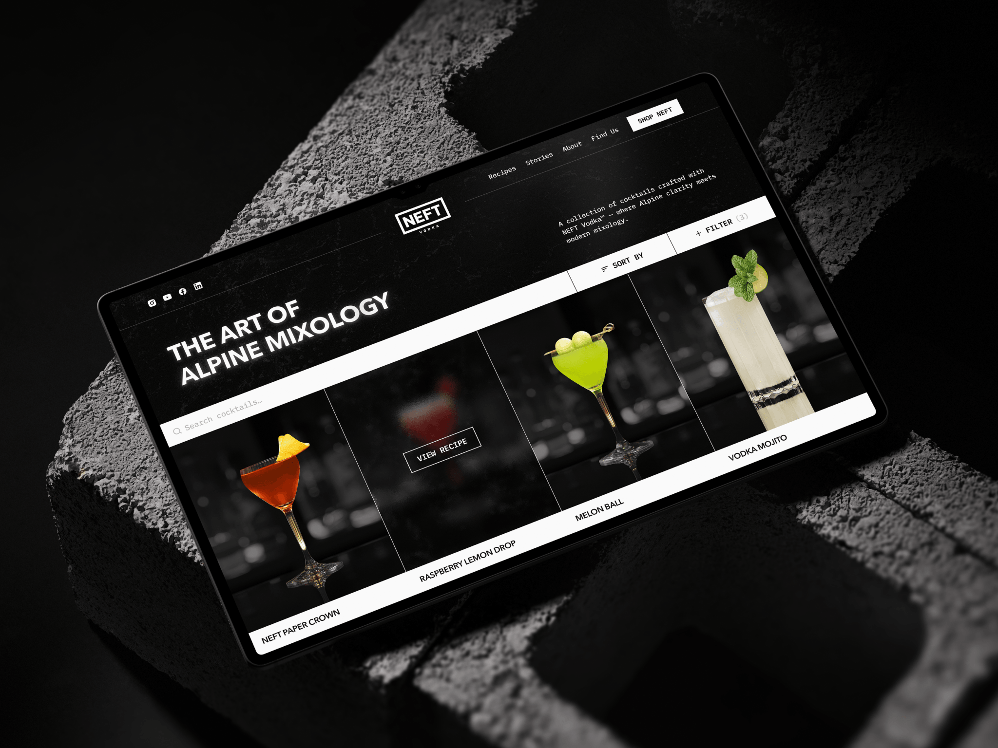 NEFT Vodka recipes section, filterable by season