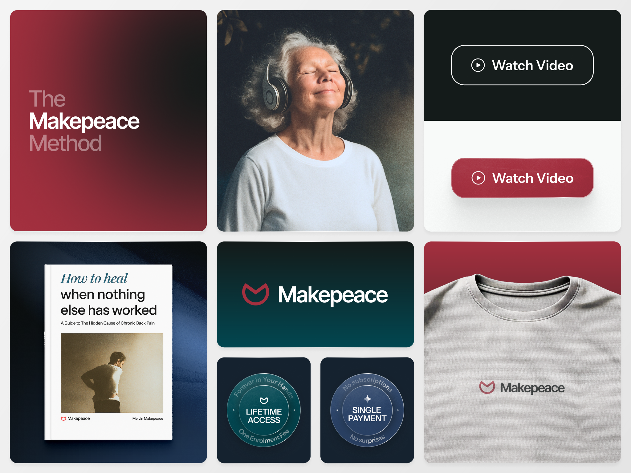 Makepeace brand mosaic — logo, the Method positioning, target audience, and program badges