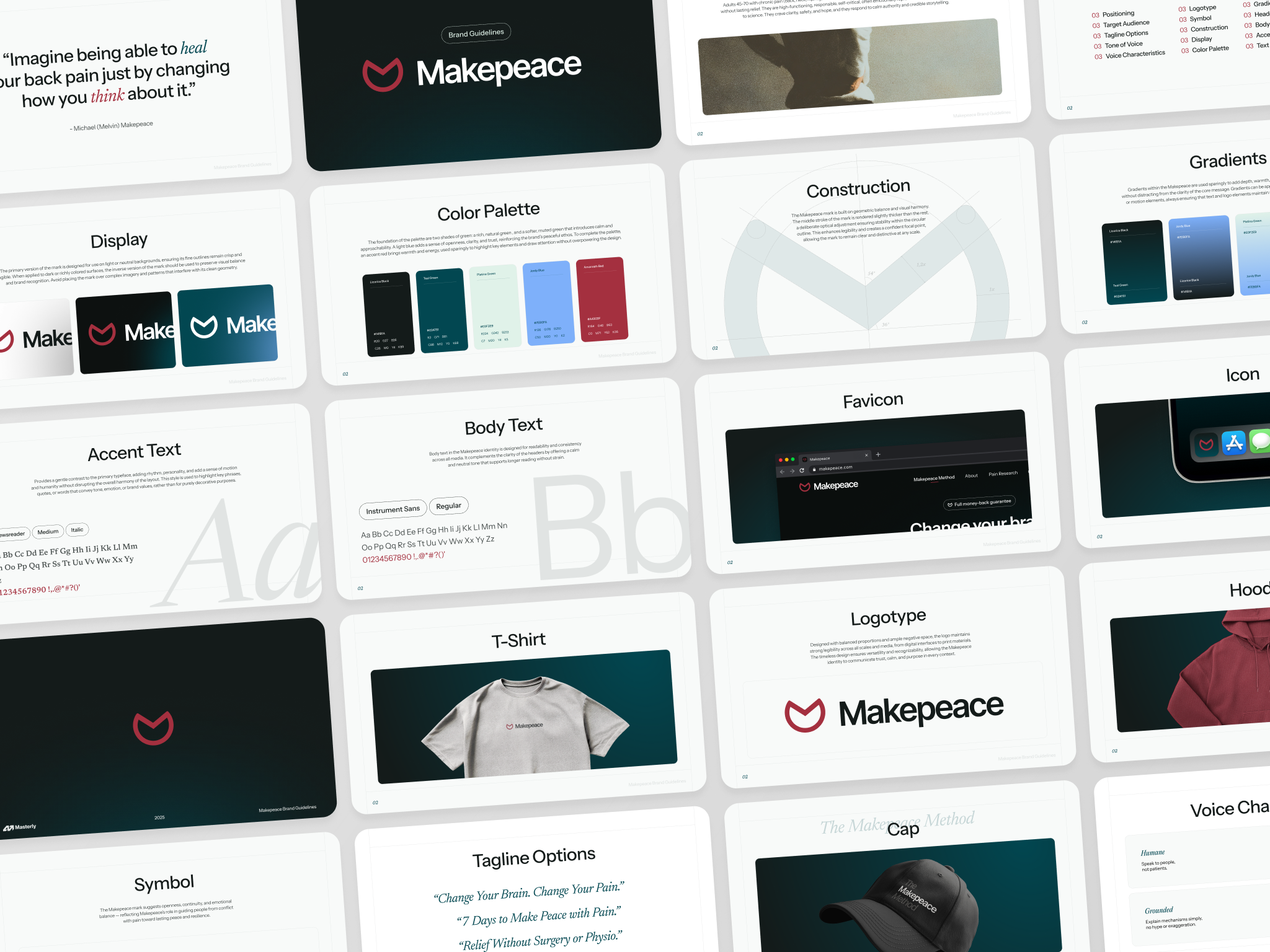 Makepeace brand guidelines — logo construction, color palette, and typography