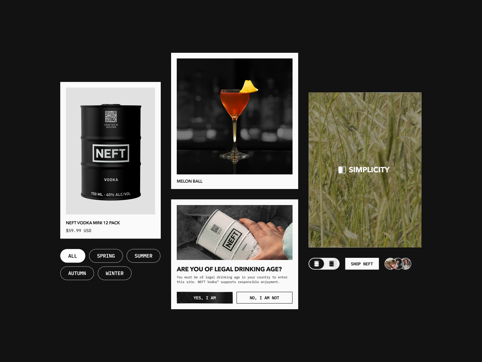 NEFT Vodka brand and UI elements