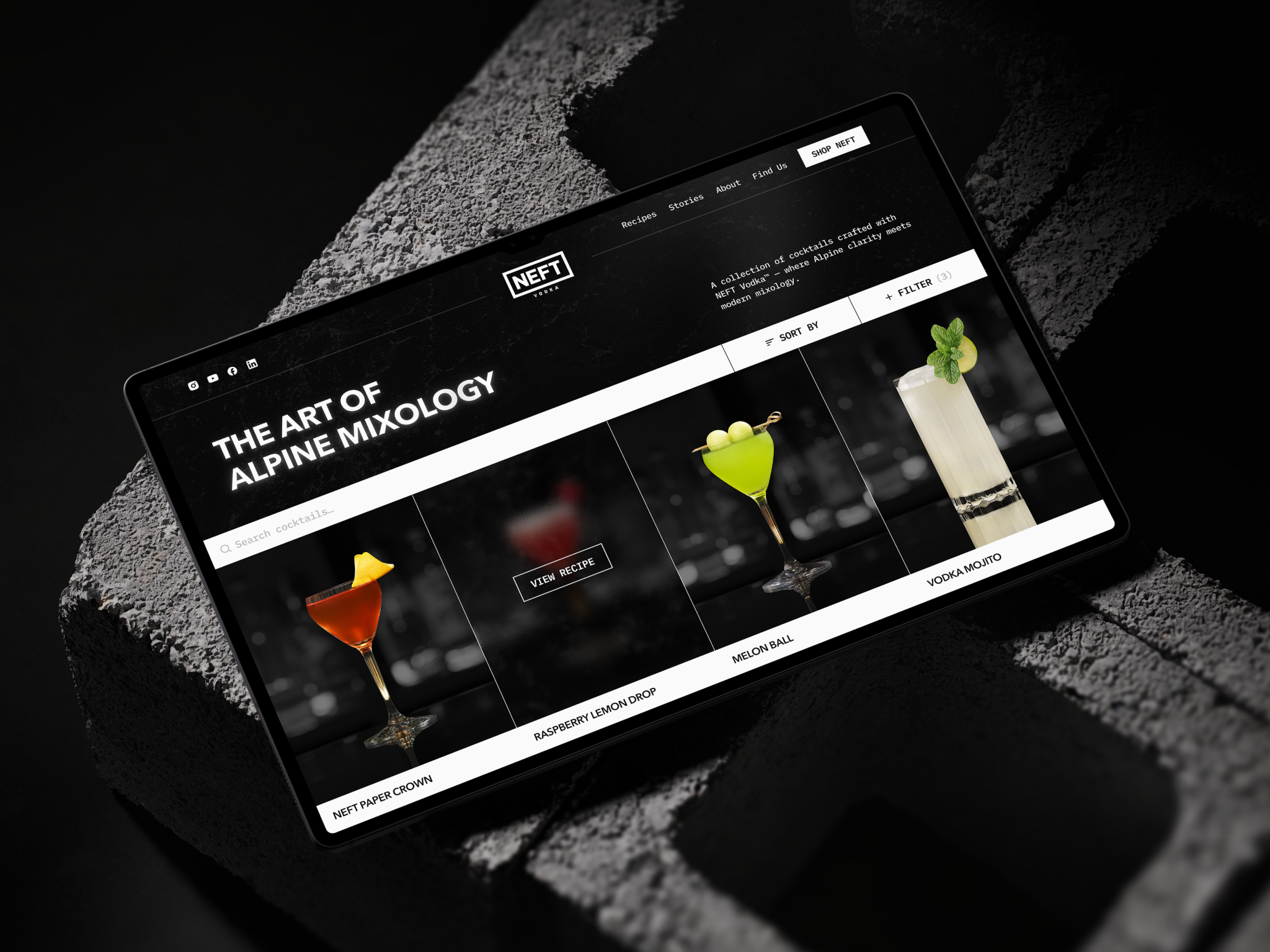 NEFT Vodka recipes section, filterable by season