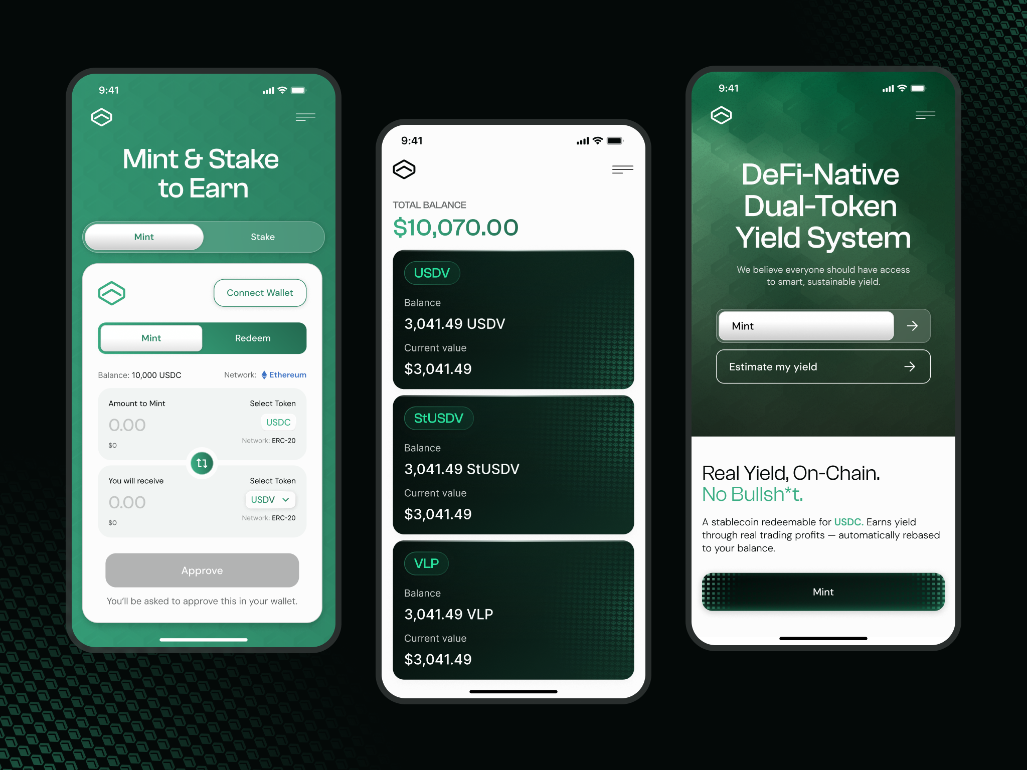 USDV mobile dashboard and position overview