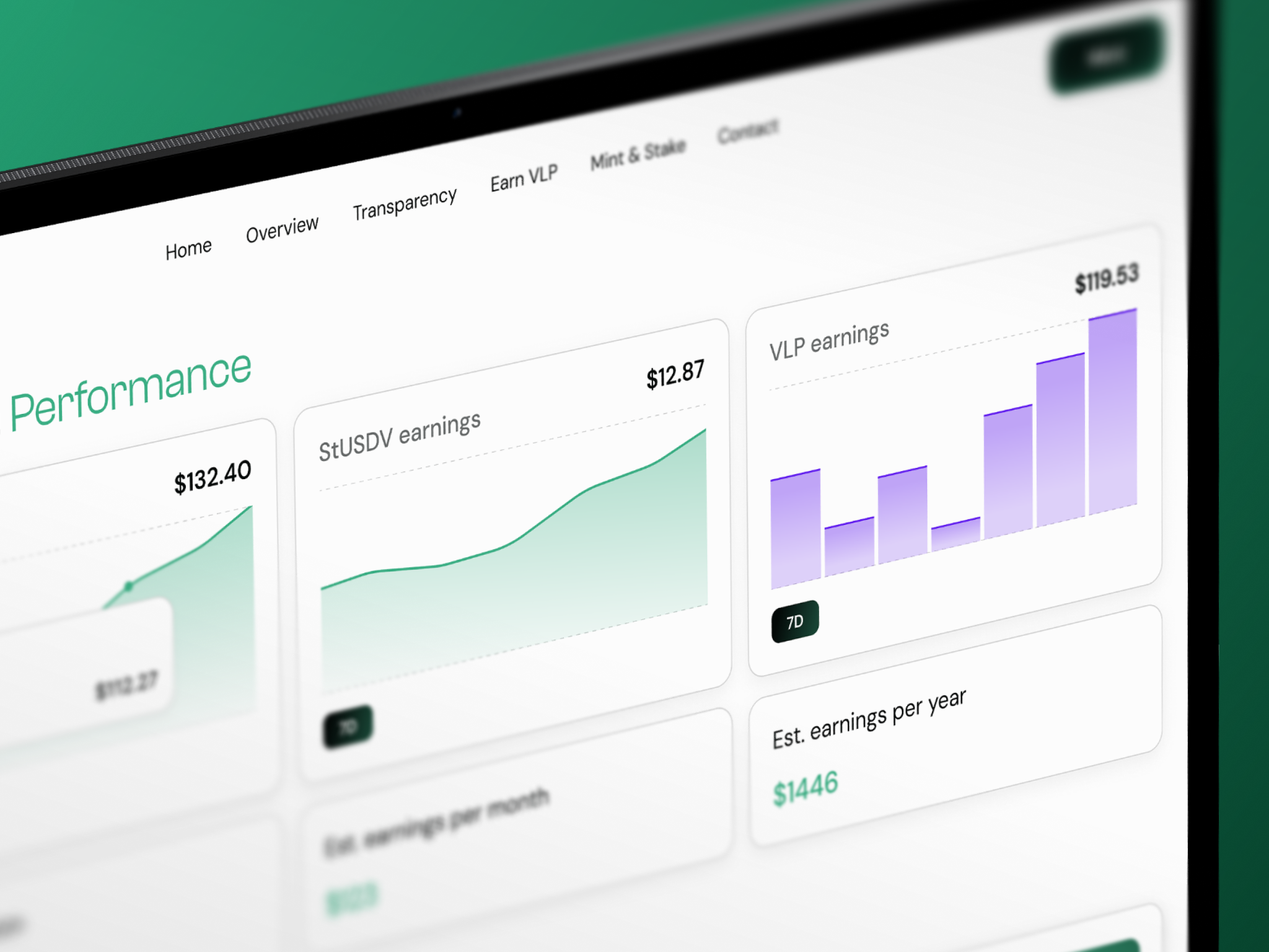 USDV performance dashboard with real-time APR tracking and position data