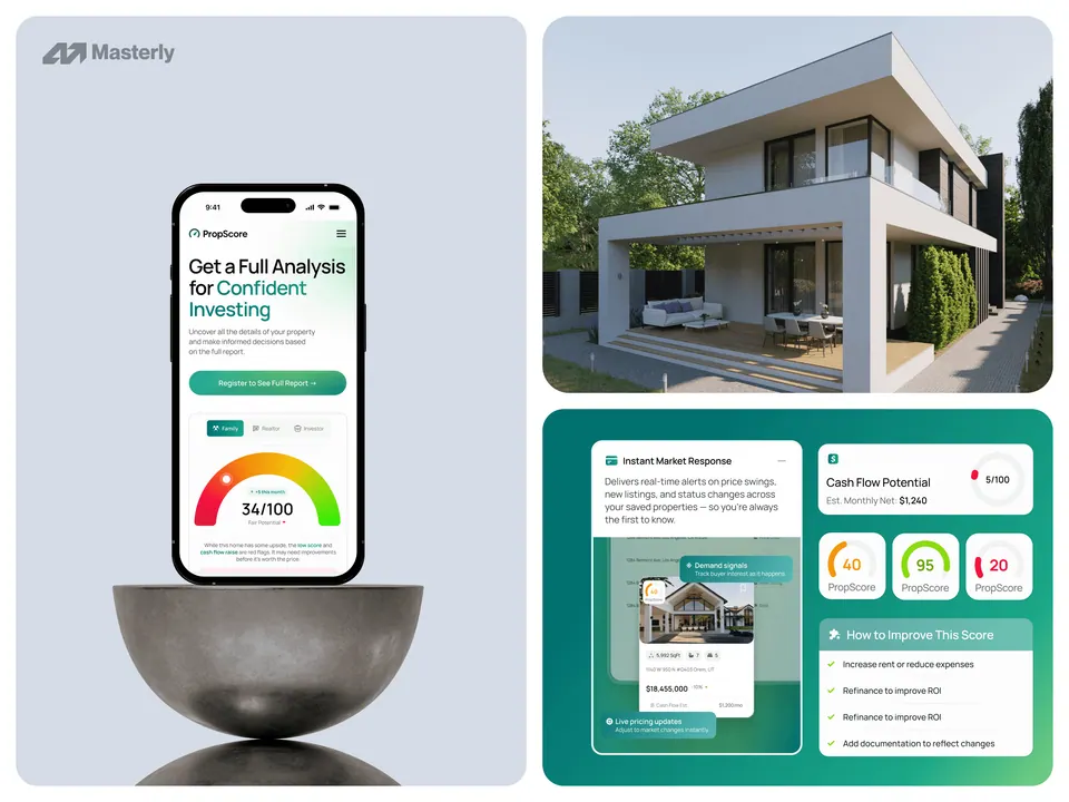 PropScore app — neighbourhood quality and cash-flow potential cards
