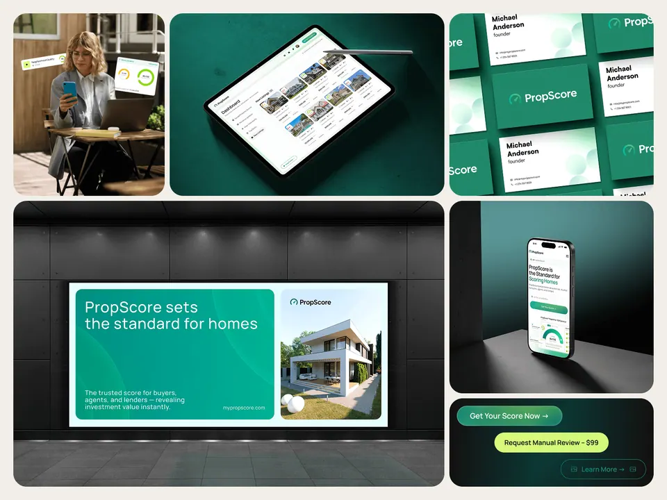 PropScore campaign — tablet and phone marketing layouts on dark