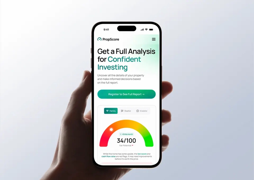 PropScore AI property analysis app — instant investment scoring on mobile