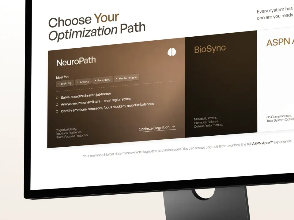 ASPN Labs protocol selector — NeuroPath and BioSync optimisation paths