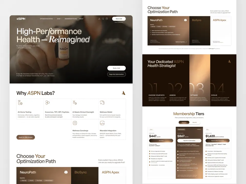 ASPN Labs marketing site — high-performance health landing pages and membership tiers