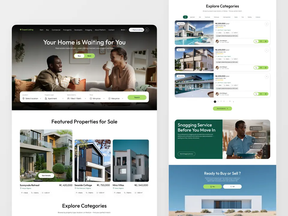 Expert Listing homepage — 'Your Home is Waiting for You' and featured properties