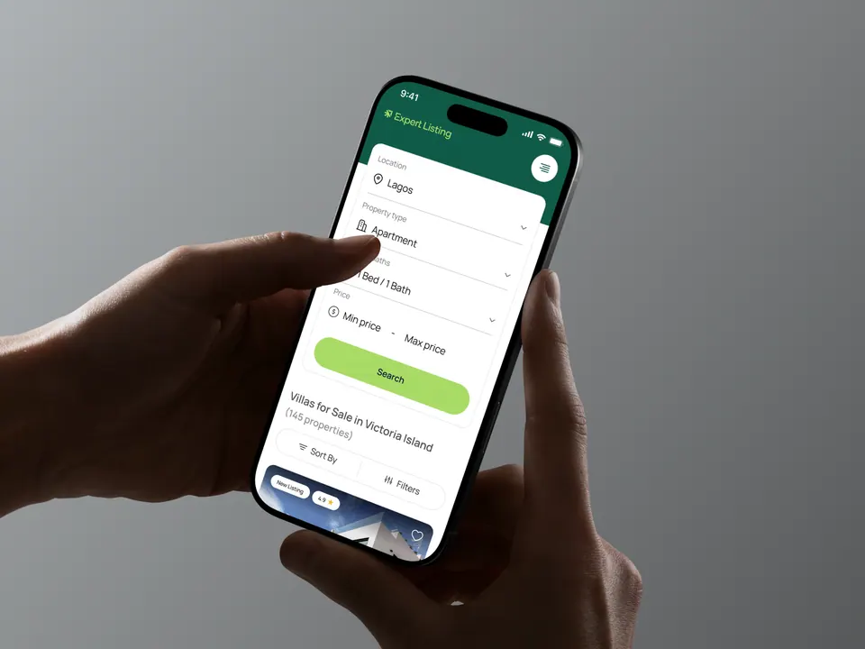 Expert Listing mobile search — filters applied in hand