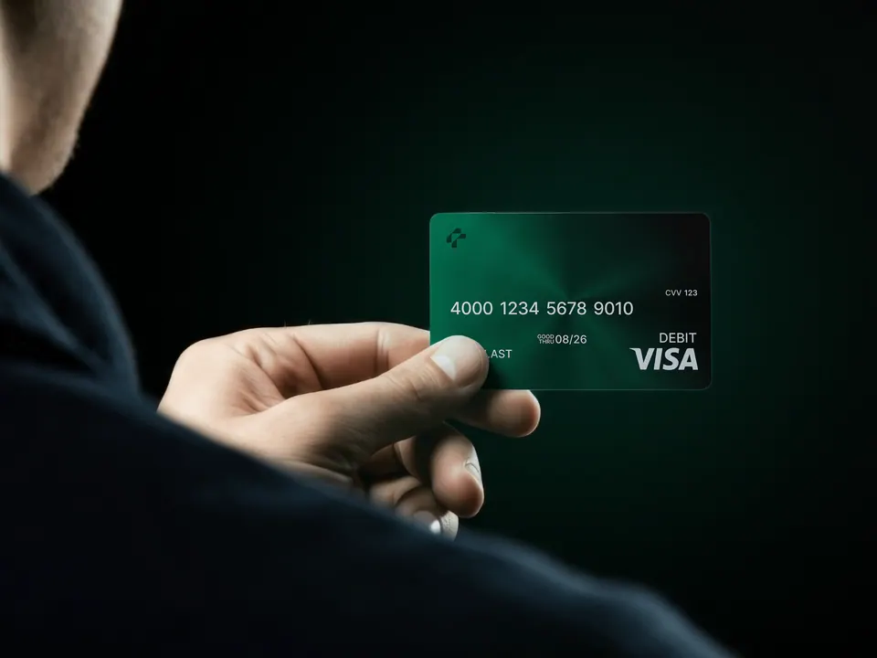 Flyra debit card design held in hand