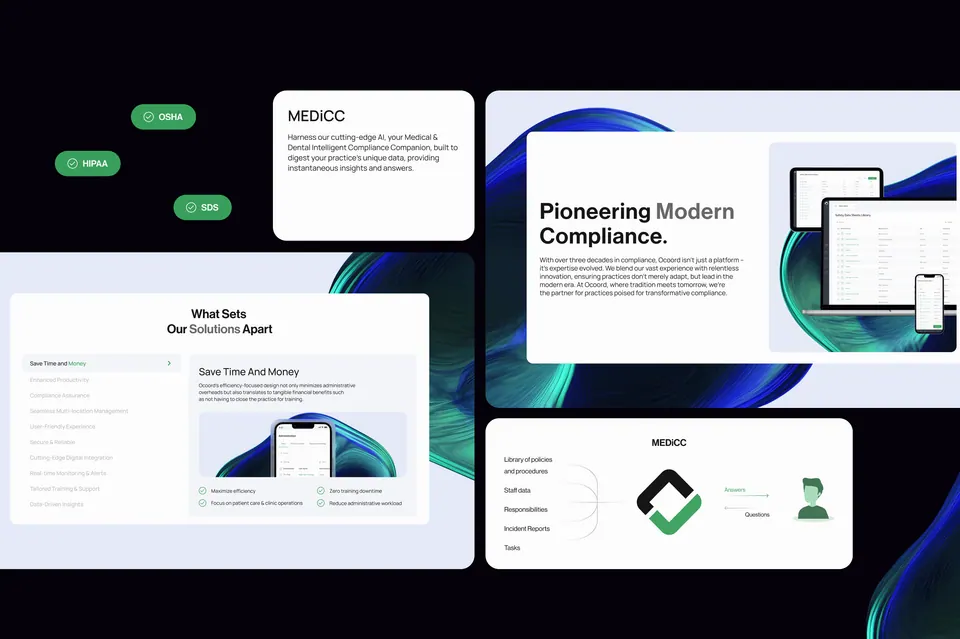 Ocoord pitch deck slides — compliance product story for investors
