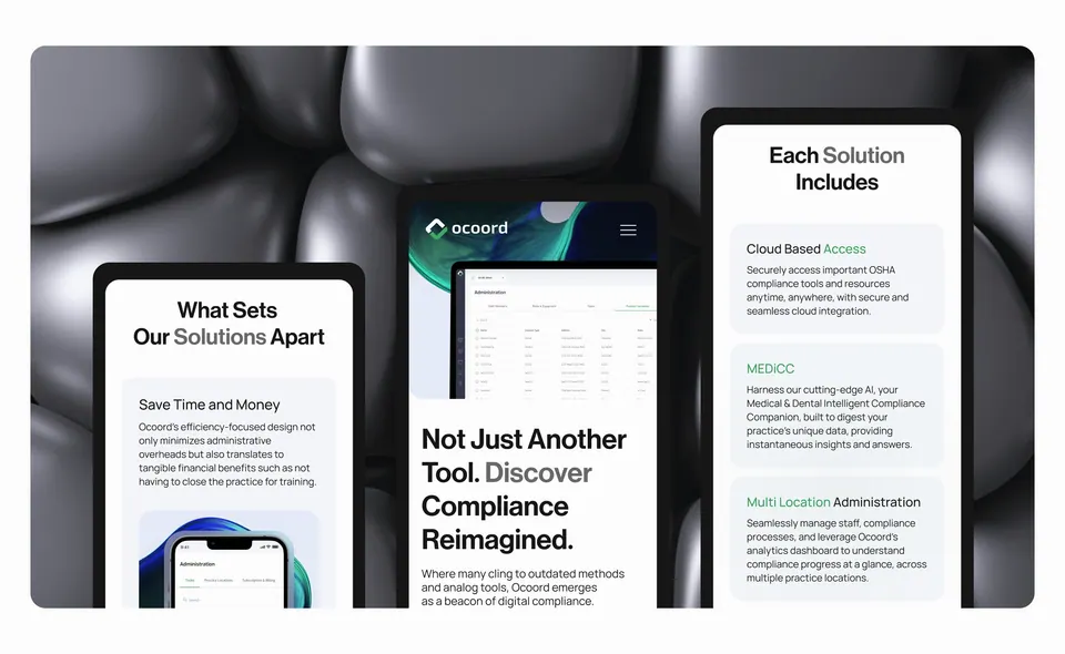 Ocoord website — 'Not Just Another Tool' compliance positioning on devices