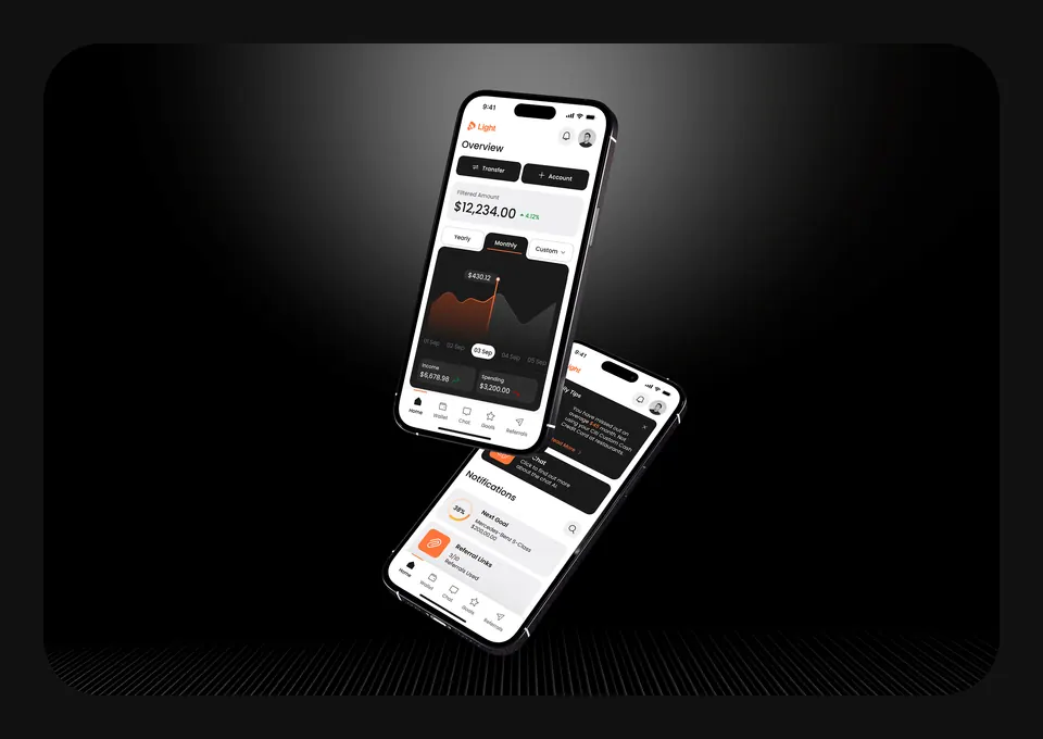 Light app spending screens — transaction list and category breakdown