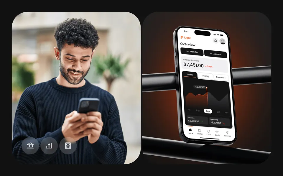 Light app overview screen with customer photography