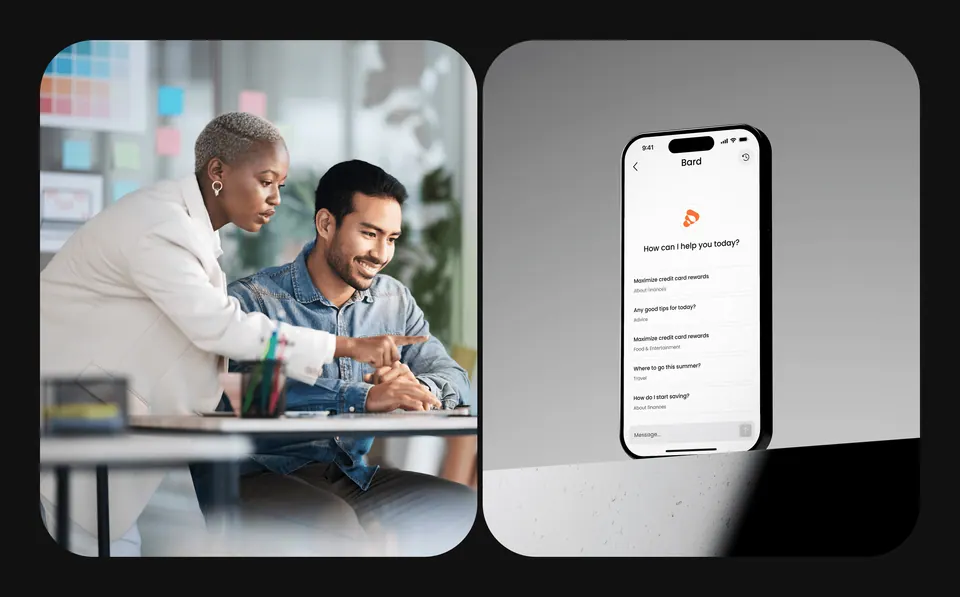 Light AI assistant — conversational help screen with customer photography
