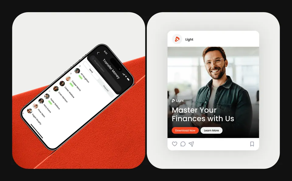 Light onboarding screen — 'Master Your Finances with Us'