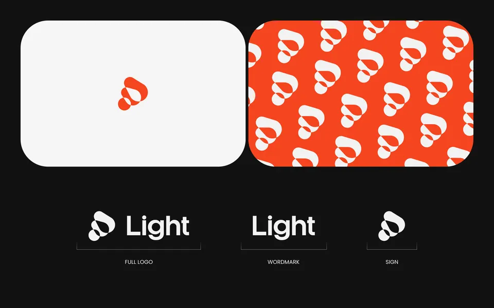 Light logo system — full logo, monogram and app sign in brand orange