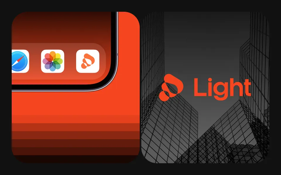 Light app icon on an iOS home screen beside the brand logo