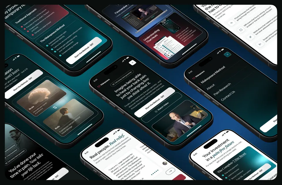 Makepeace Method site screens — programme pages on dark