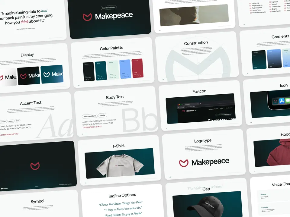 Makepeace Method identity system — display type, palette, logo construction and apparel