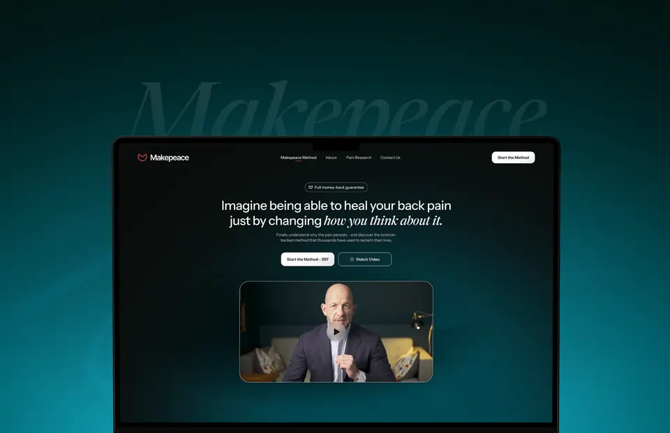 Makepeace Method website hero — chronic pain programme with founder video