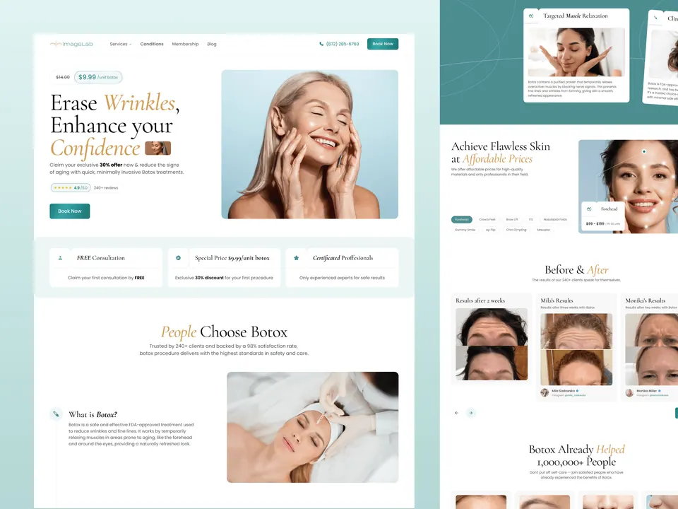 ImageLab Med Spa pages — treatment landing pages and pricing layouts