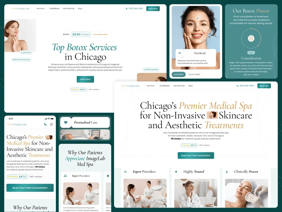 ImageLab Med Spa — full site layout collage across treatment pages