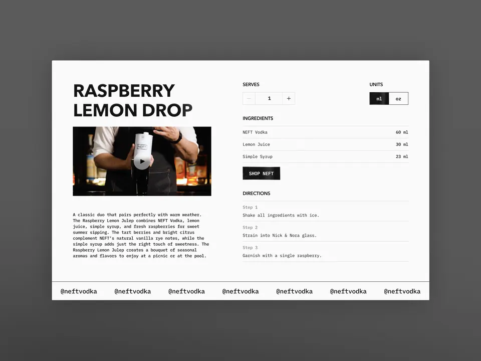NEFT Vodka recipe card — Raspberry Lemon Drop social creative