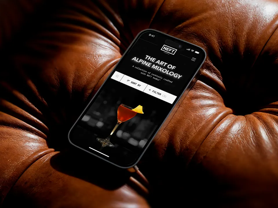 NEFT Vodka mobile site — Framer-built product story on a phone