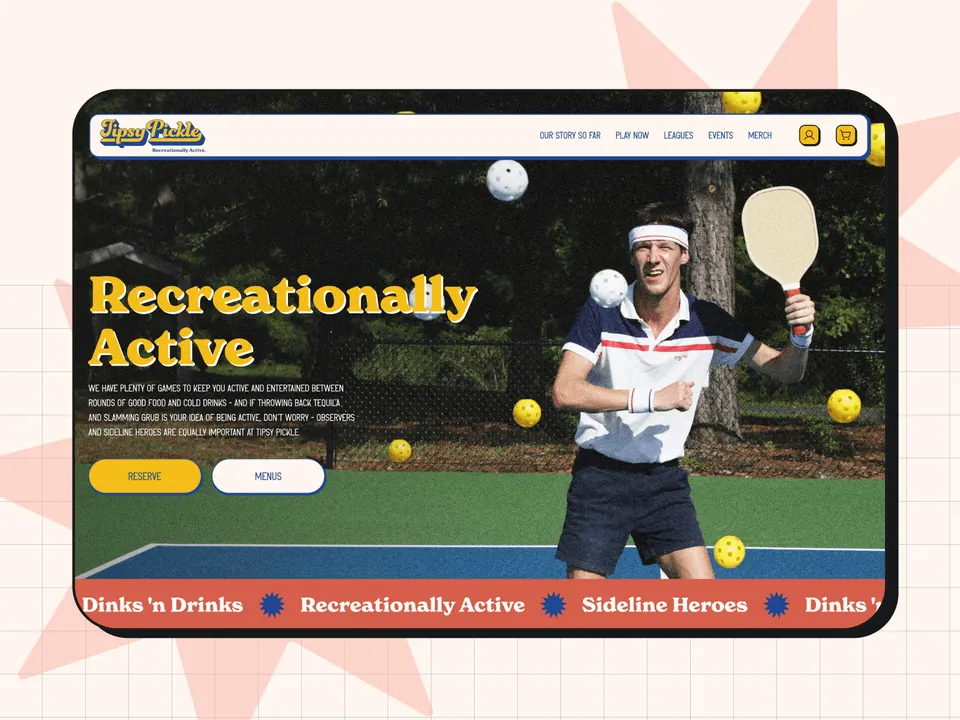 Tipsy Pickle website hero — 'Recreationally Active' venue campaign