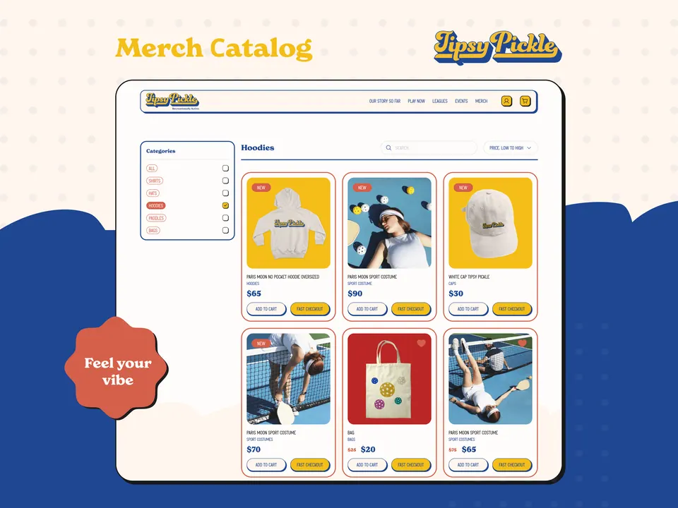 Tipsy Pickle merch catalogue — venue apparel storefront page