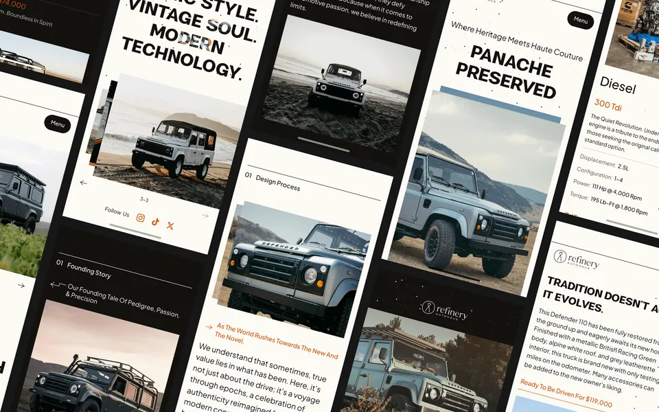 Refinery site sections — campaign pages, model pages and brand story