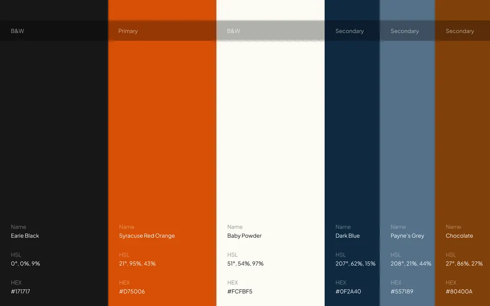 Refinery colour palette — primary, secondary and neutral brand swatches